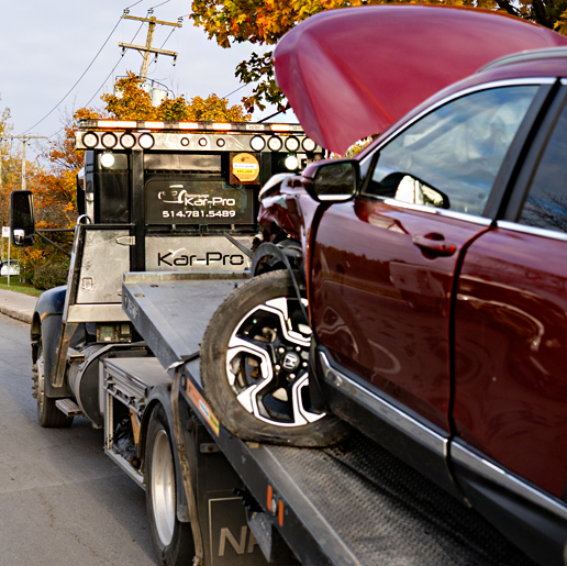 Remorquage Kar-Pro à votre service, accident, panne, récupération, transport au Québec, Canada et USA